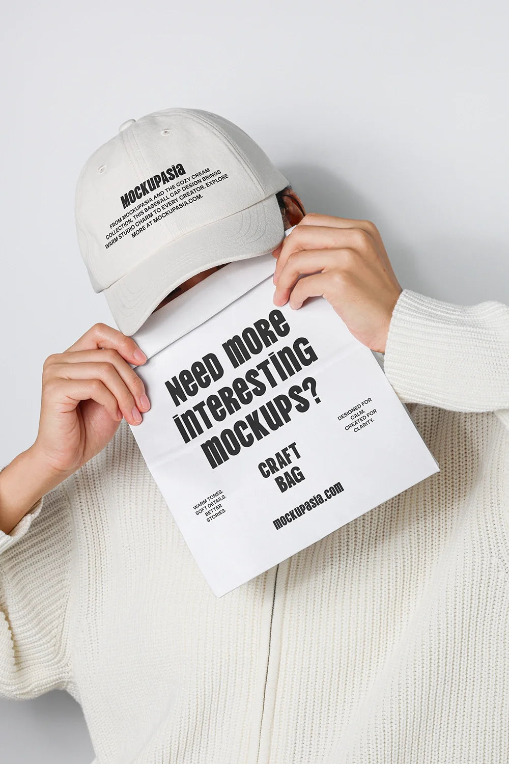 Baseball Cap and Kraft Bag Mockup