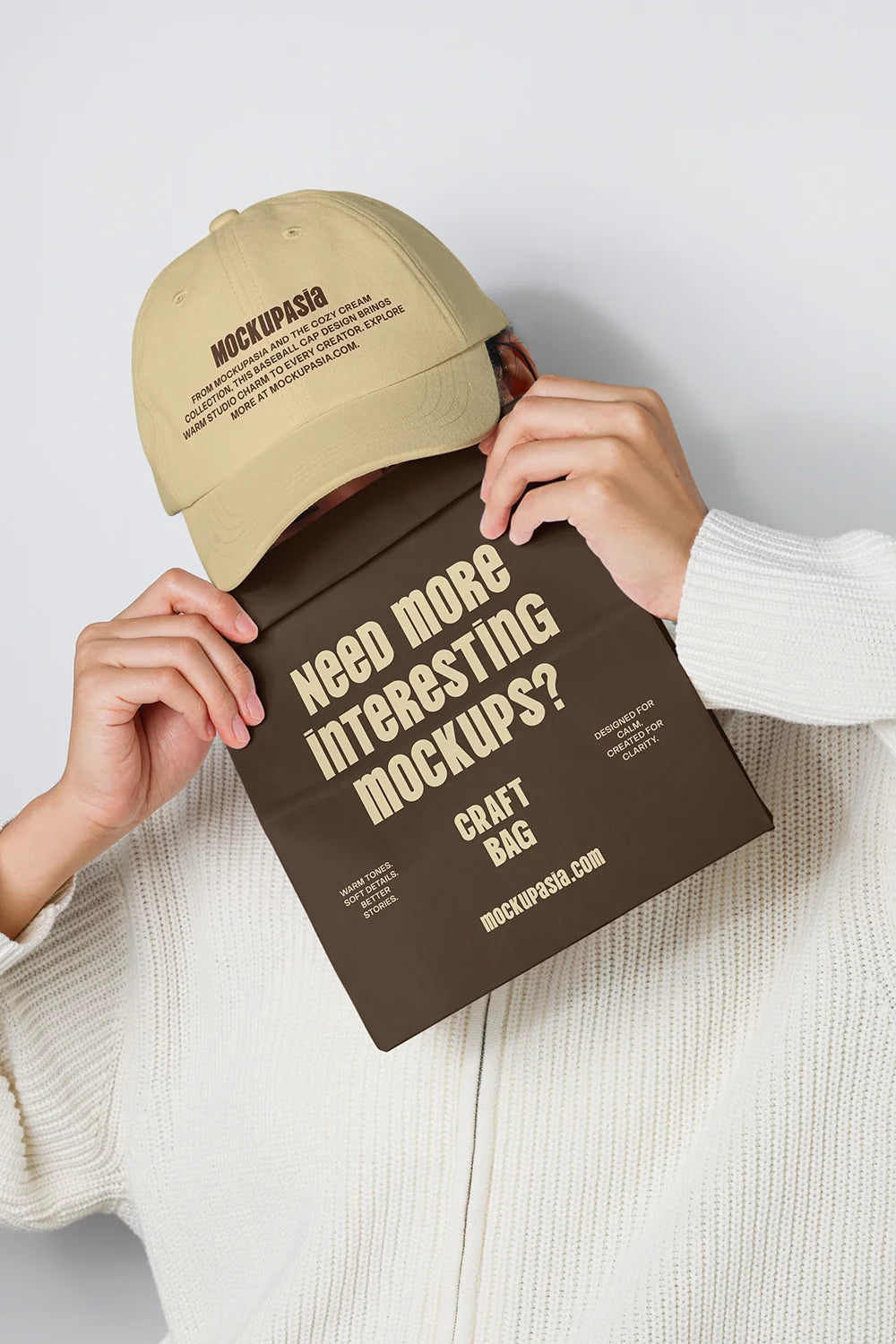 Baseball Cap and Kraft Bag Mockup