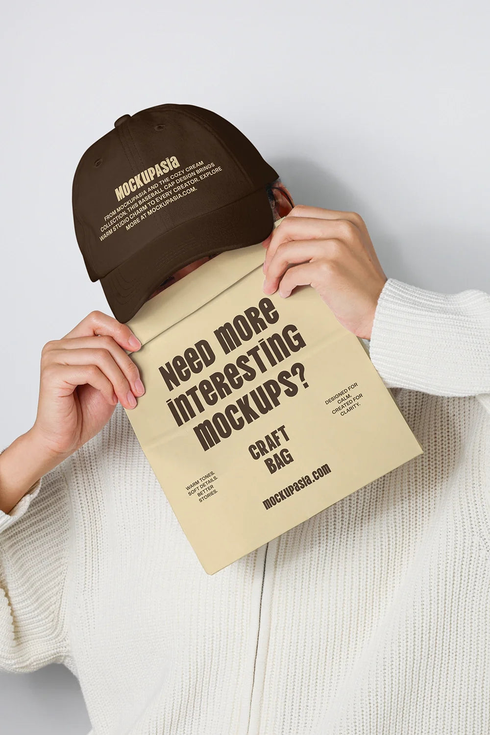 Baseball Cap and Kraft Bag Mockup