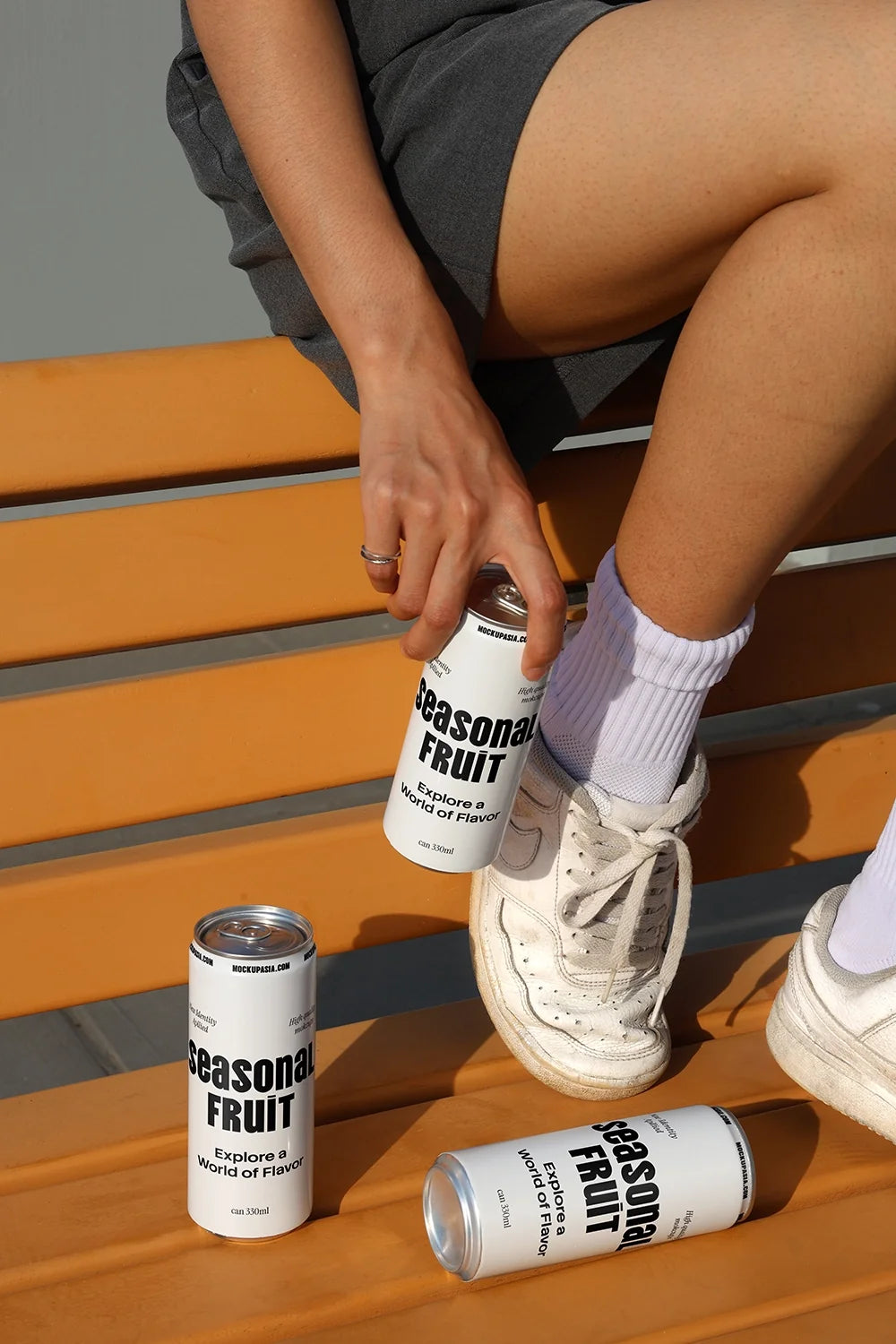 Slim Can Mockup CF26 – 3 Cans, Seated