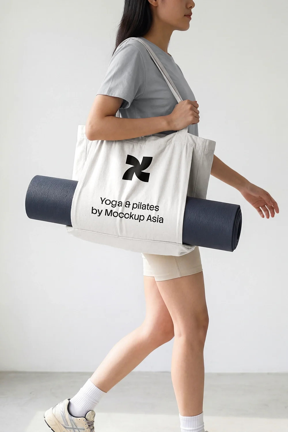 Yoga Tote Bag Mockup with Mat Carry