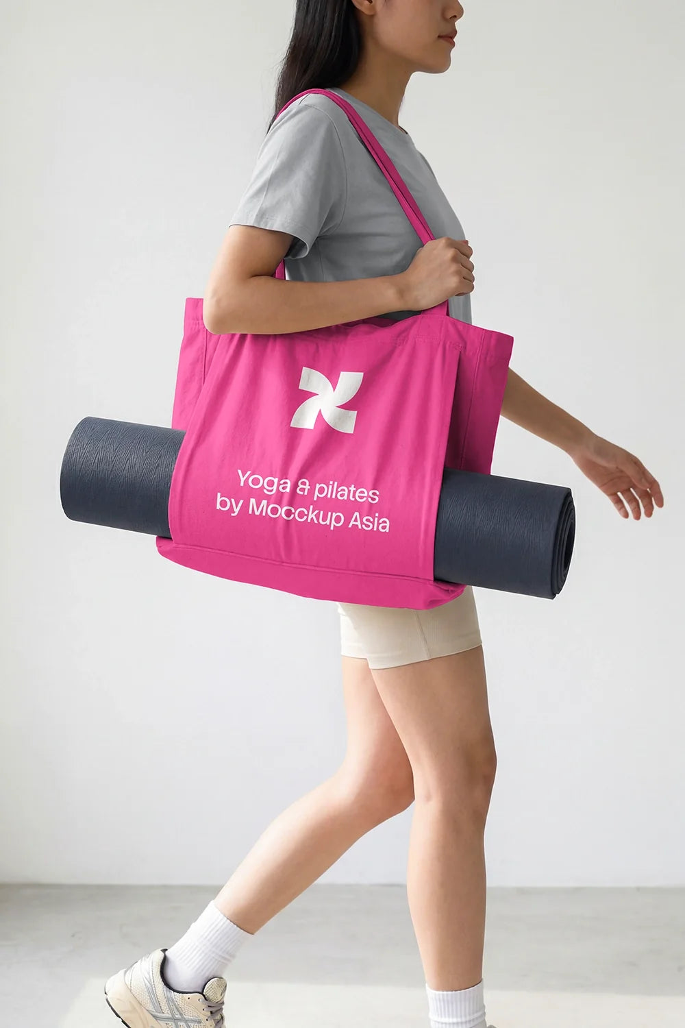 Yoga Tote Bag Mockup with Mat Carry