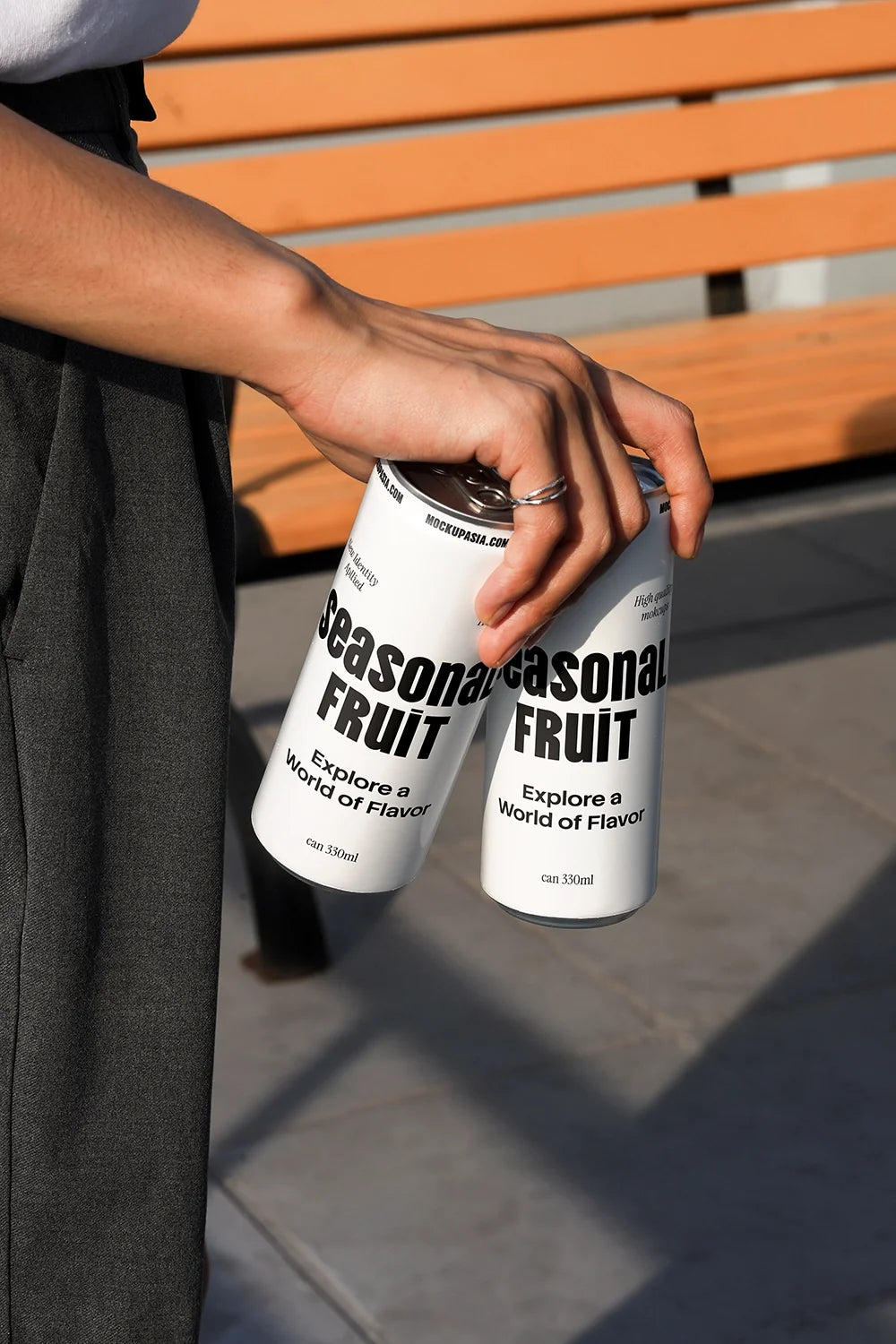 Slim Can Mockup CF23 – Street Scene, 2 Cans