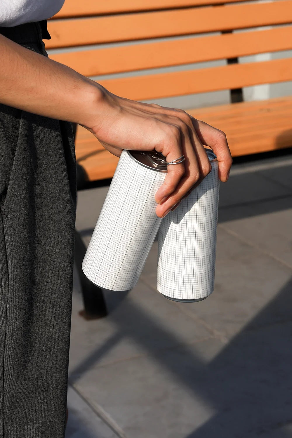 Slim Can Mockup CF23 – Street Scene, 2 Cans
