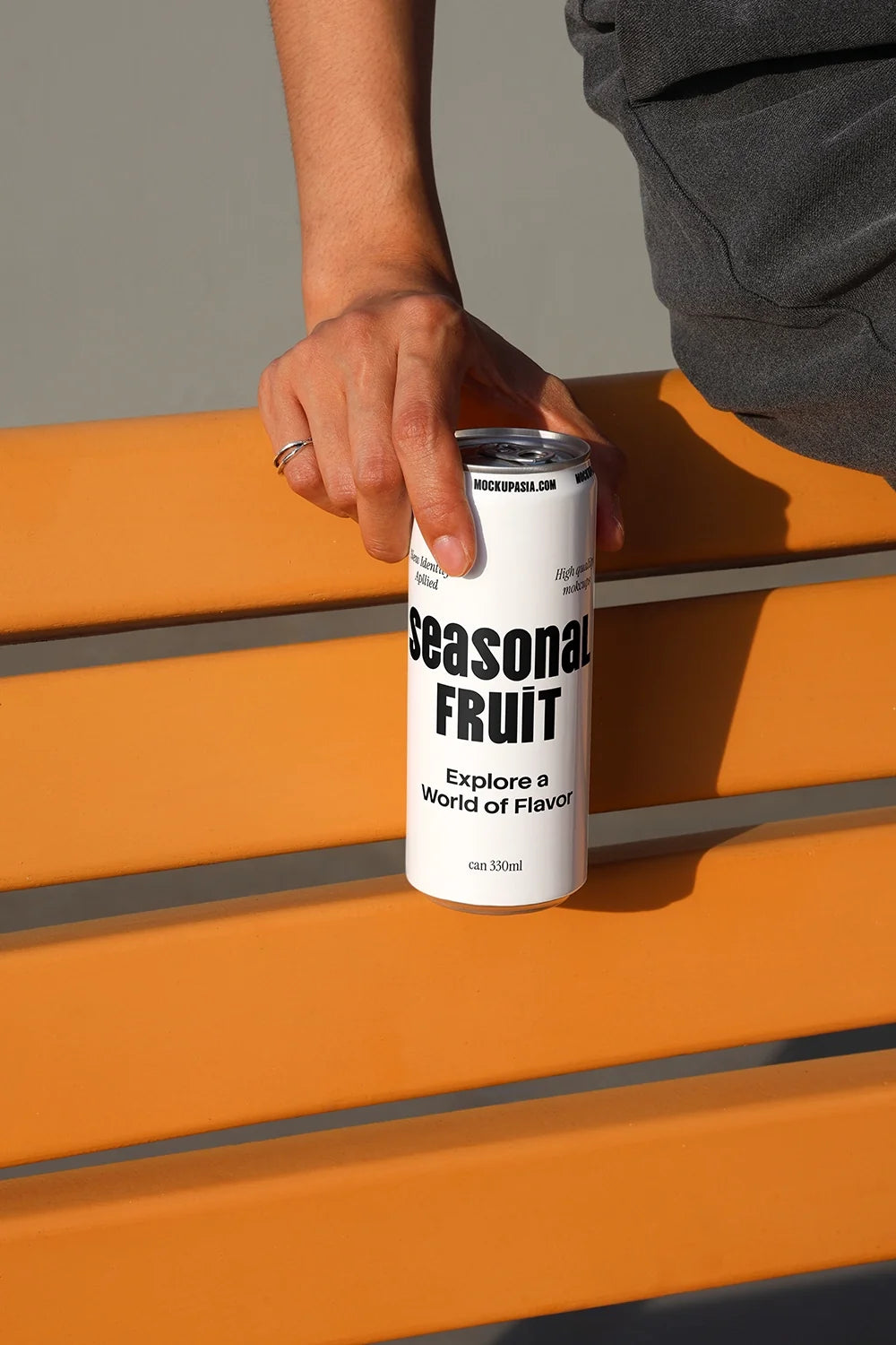 Slim Can Mockup CF25 – On Orange Bench