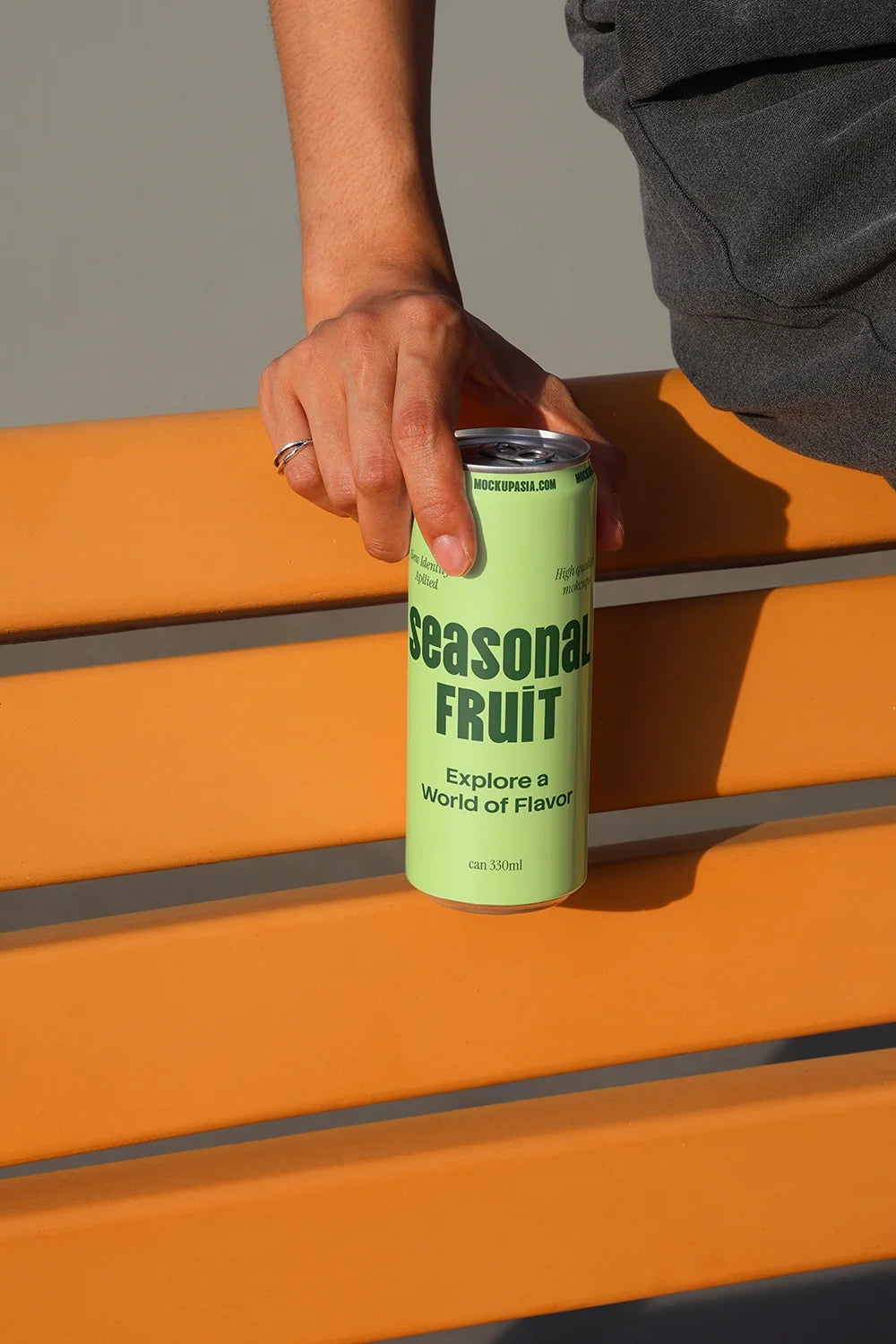 Slim Can Mockup CF25 – On Orange Bench